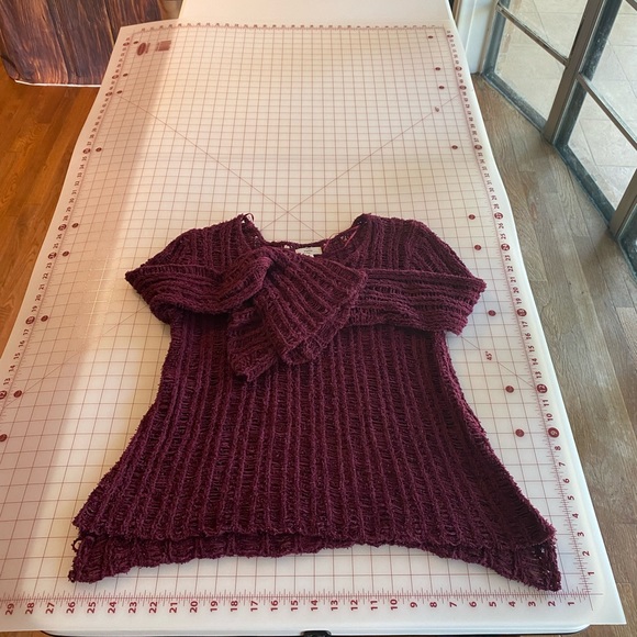 Anthropologie Entro size small burgundy wine purple knit fuzzy boho sweater - Picture 8 of 16